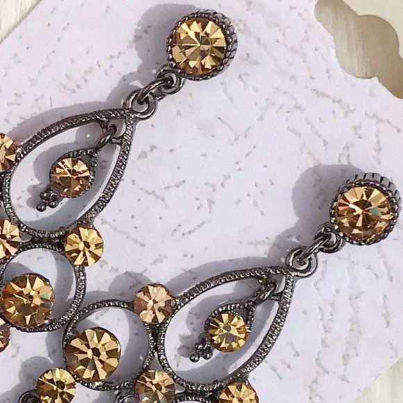 Earrings Rhinestone Boho Bling Jeweled Tassel Post Drop Dressy Dangles NWT - Picture 4 of 5